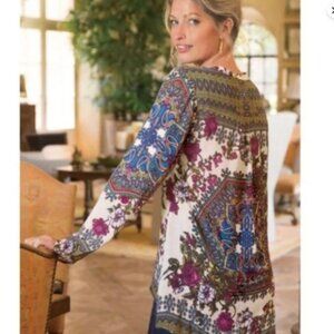 SOFT SURROUNDINGS Boho Paloma Floral Bohemian Velvet V-Neck Women's Tunic XS